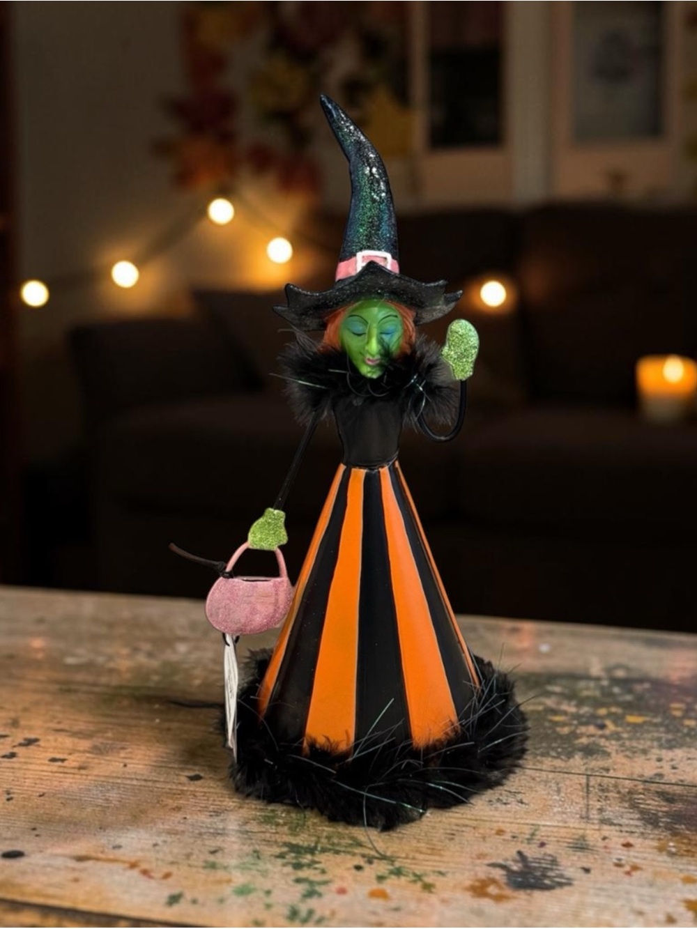 Halloween Witch Figurine Decoration - Orange & Black